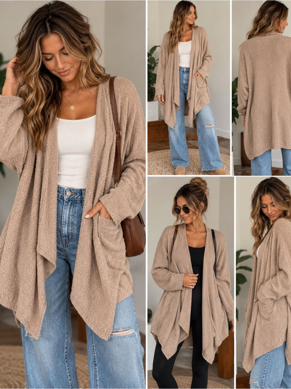 Barefoot Dreams CozyChic Lite Taupe Draped Cardigan S/M